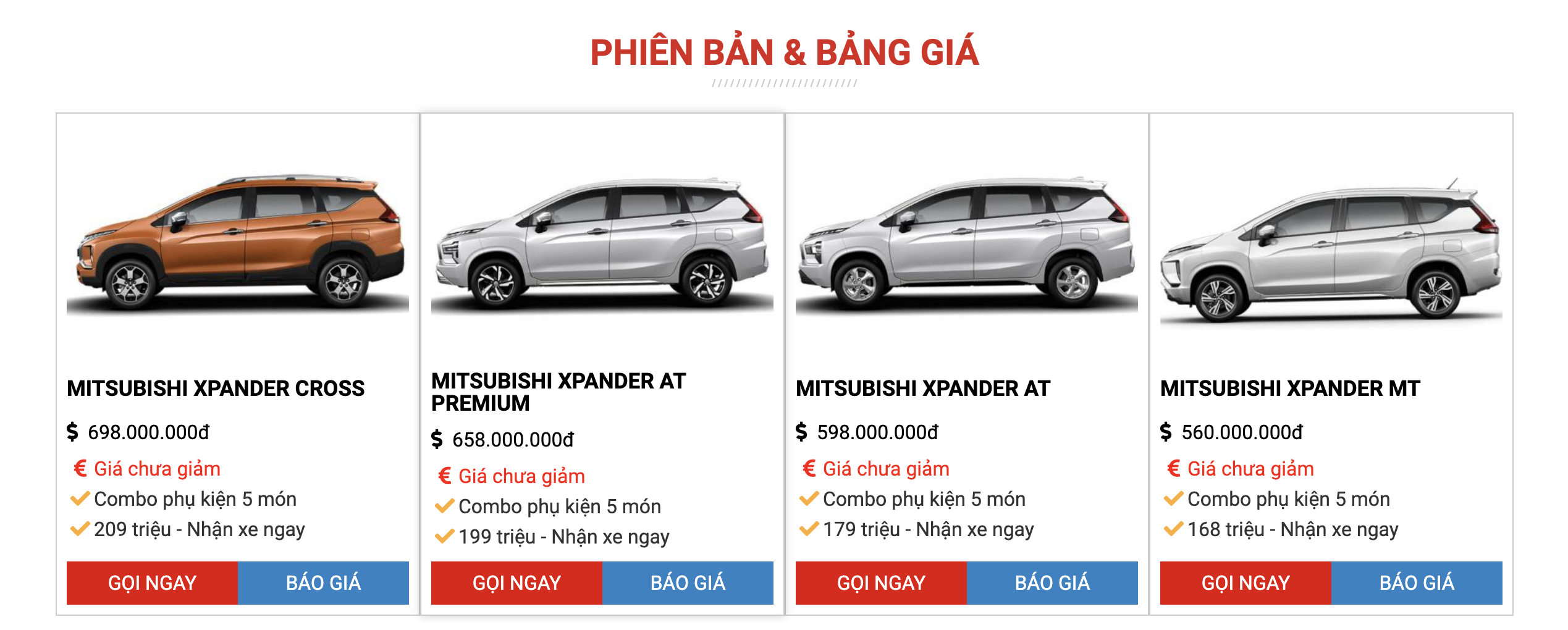 bảng giá xpander mới nhất