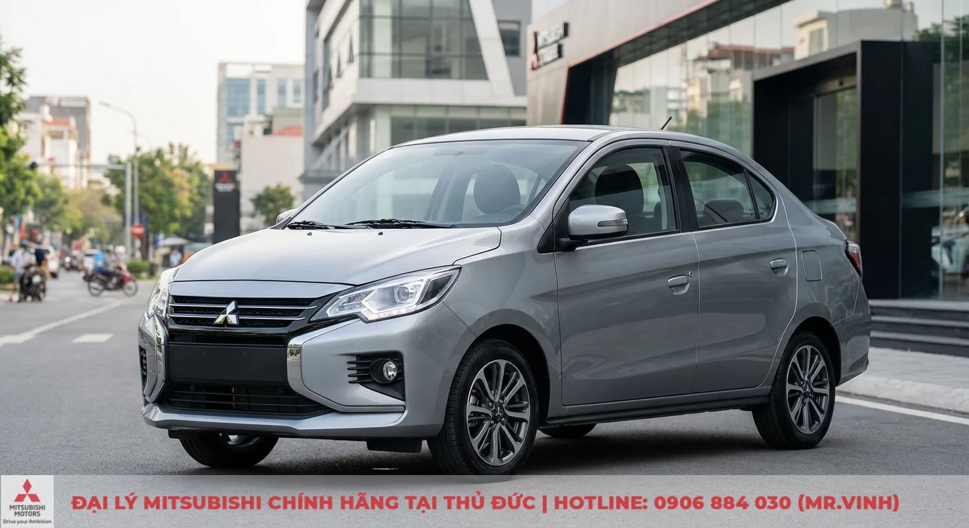 Mitsubishi Attrage 2026 có gì mới? Thông tin nâng cấp, công nghệ mới. 1 Mitsubishi Attrage 2026 với thiết kế ngoại thất Dynamic Shield hiện đại, đèn LED và la-zăng hợp kim thể thao