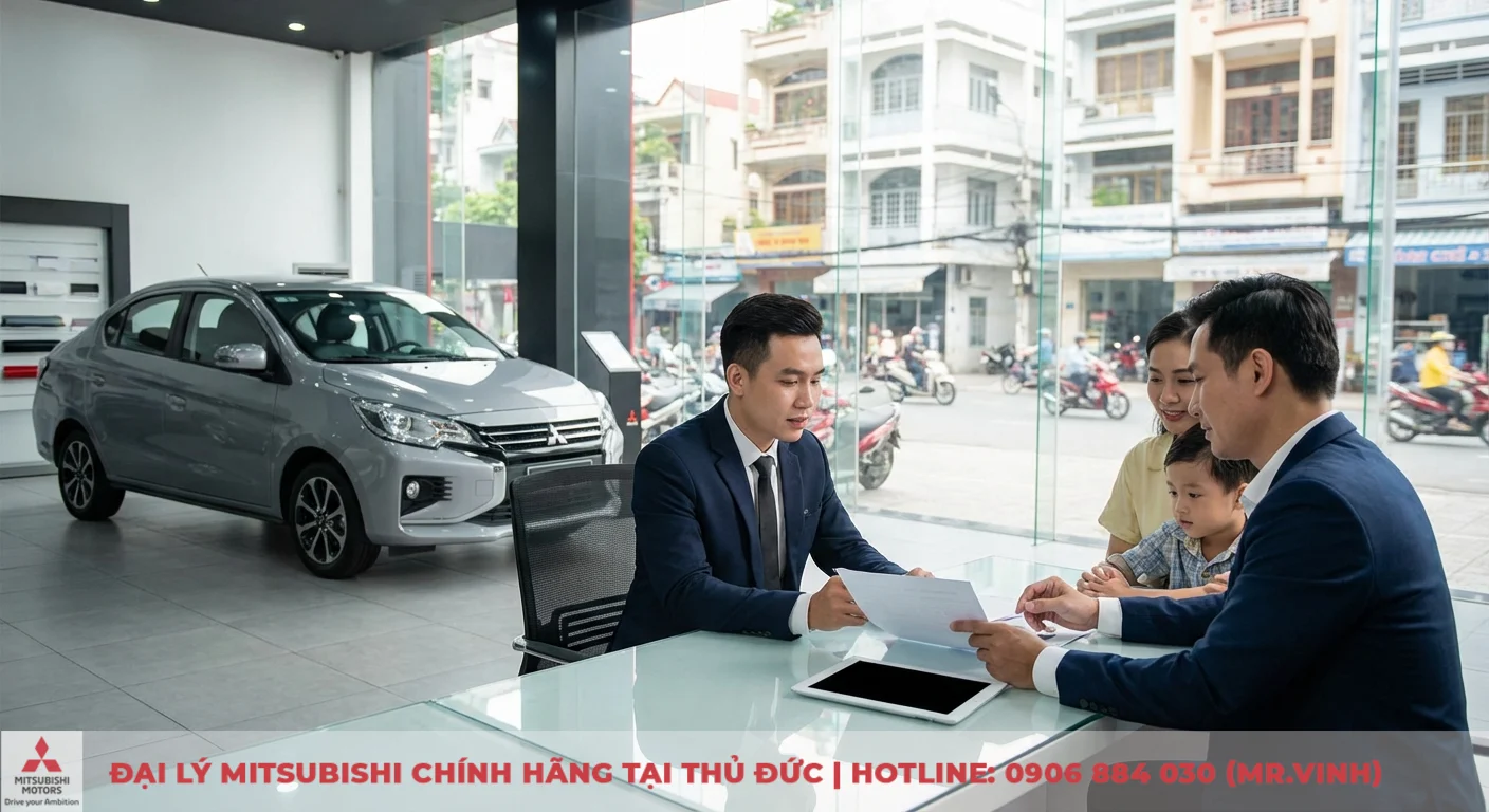Attrage 2026 hay Accent: So sánh dự đoán, giá & chọn xe đáng mua 7 Khách hàng gia đình được tư vấn chi tiết về Mitsubishi Attrage 2026 tại đại lý