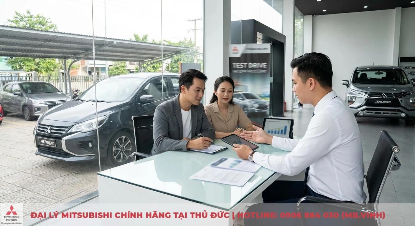 Attrage 2026 hay Accent: So sánh dự đoán, giá & chọn xe đáng mua 8 Nhân viên Mitsubishi Sài Gòn 3S đưa lời khuyên chuyên sâu cho cặp đôi về xe Attrage và chương trình mua xe