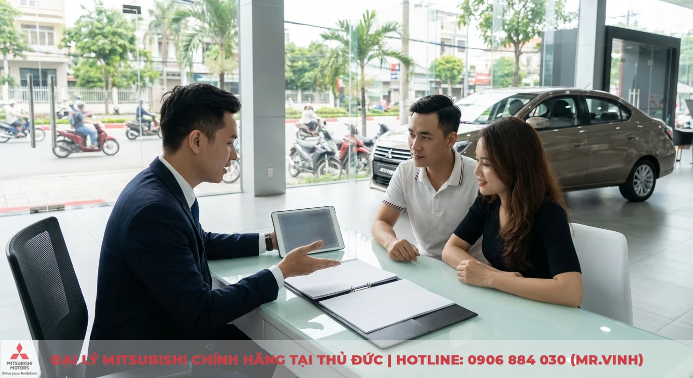 Mitsubishi Attrage 2026 và Honda City: So sánh chi tiết, chọn xe nào? 7 Nhân viên Mitsubishi Saigon 3S tư vấn chi tiết thông tin và ưu đãi khi khách hàng đăng ký lái thử xe