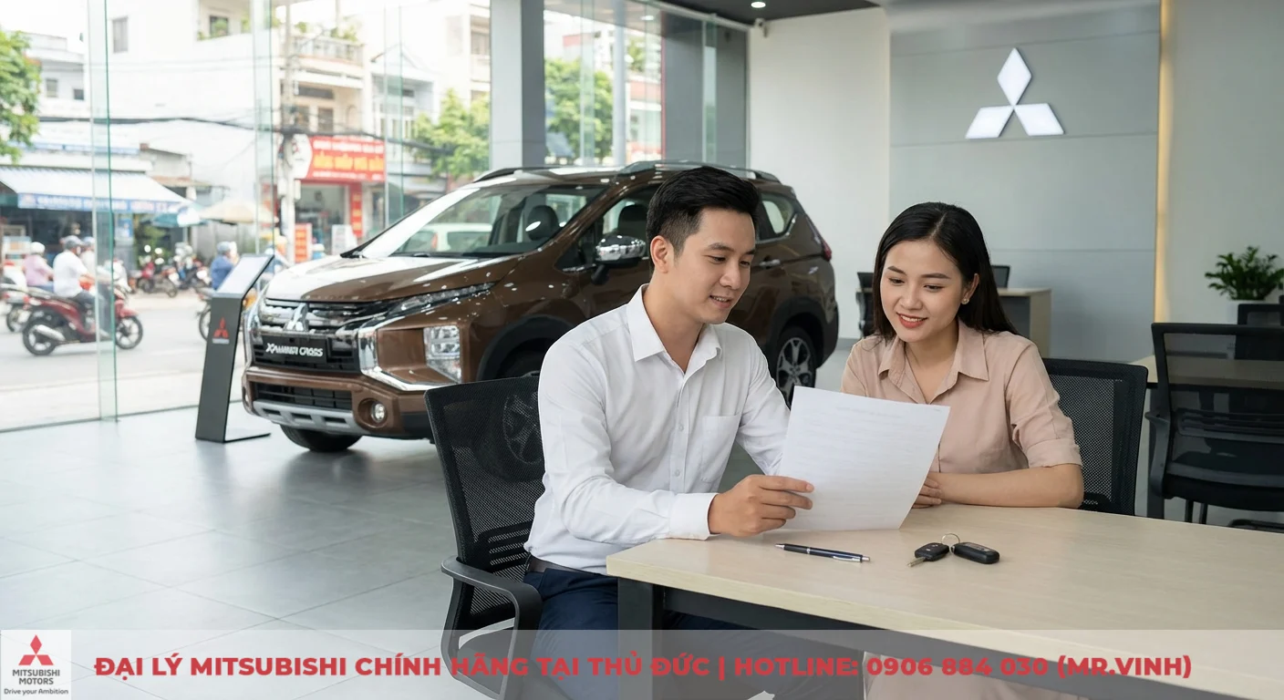 Bảo hành Xpander Cross 2026 – Chính sách cập nhật, thời hạn & điều kiện 1 Chủ xe Xpander Cross mới an tâm xem xét chính sách bảo hành cùng nhân viên tư vấn tại showroom Mitsubishi