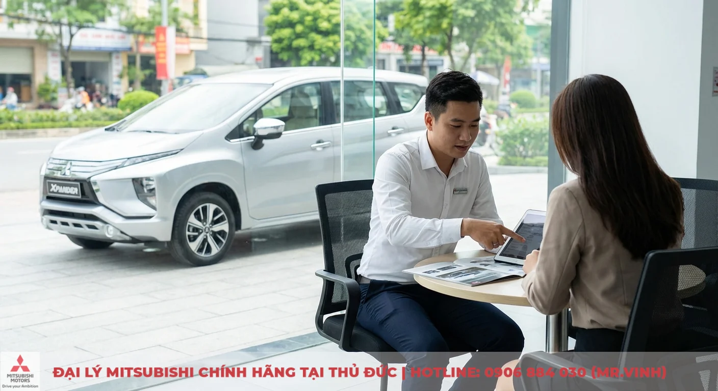 Chi phí nuôi Xpander 2026 bao nhiêu? Phân tích mọi hạng mục 1 Nhân viên tư vấn Mitsubishi Xpander 2026 giới thiệu chi tiết các hạng mục chi phí nuôi xe cho khách hàng