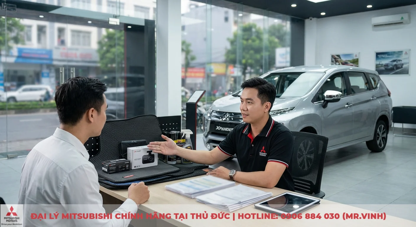 Chi phí nuôi Xpander 2026 bao nhiêu? Phân tích mọi hạng mục 3 Nhân viên tư vấn chi phí phụ kiện Xpander 2026 như camera hành trình, thảm sàn cho khách hàng
