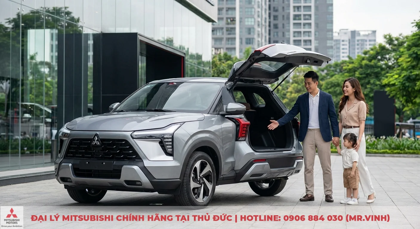 Xforce 2026 có đáng mua không: Đánh giá ưu nhược điểm, so sánh. 3 Xforce 2026 màu bạc cùng gia đình trẻ khám phá cốp xe rộng, thể hiện sự phù hợp với phong cách sống năng động