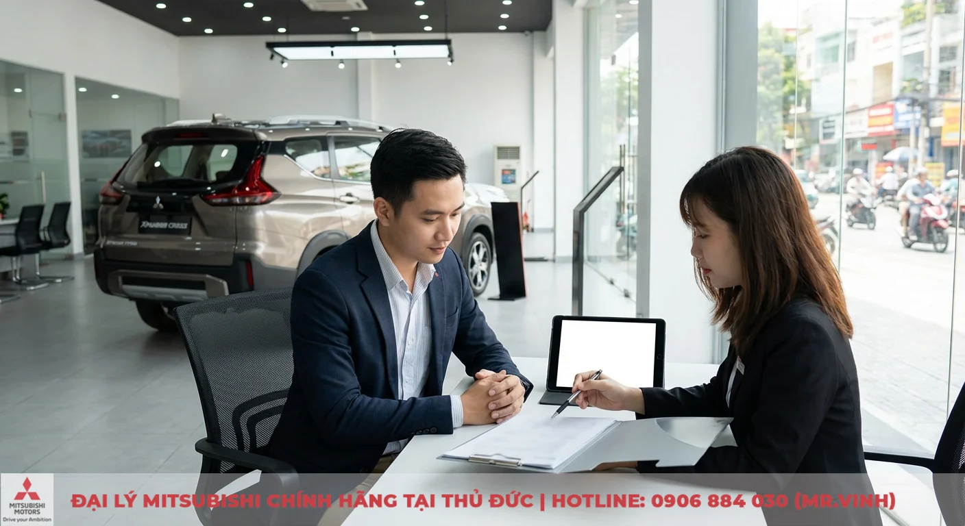 Đại lý Xpander Cross 2026 TP.HCM: Báo giá, đặt lịch lái thử 2 Khách hàng đang được tư vấn viên cung cấp báo giá và ưu đãi sớm Xpander Cross 2026 tại showroom TP.HCM