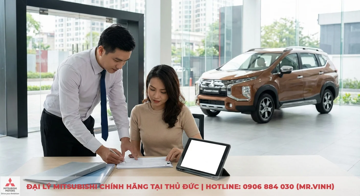Đại lý Xpander Cross 2026 TP.HCM: Báo giá, đặt lịch lái thử 3 Hoàn tất thủ tục mua xe Xpander Cross 2026 trả góp, nhân viên tư vấn hỗ trợ khách hàng ký giấy tờ tại đại lý