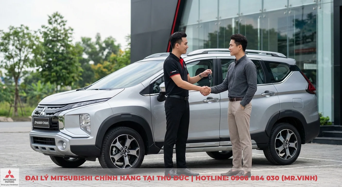 Đăng ký lái thử Xpander Cross 2026: Trải nghiệm ngay bản hiện hành TP.HCM 1 Khách hàng nhận chìa khóa Mitsubishi Xpander Cross bản hiện hành từ nhân viên để lái thử và trải nghiệm thực tế
