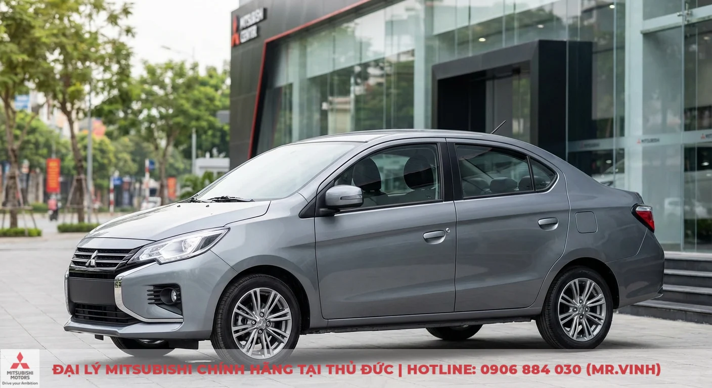 Đánh giá Mitsubishi Attrage 2026: Phân tích sâu ưu nhược điểm 2 Thiết kế ngoại thất Mitsubishi Attrage 2026 dự đoán với phong cách Dynamic Shield, thân xe đường gân sắc sảo và mâm hợp kim đa chấu