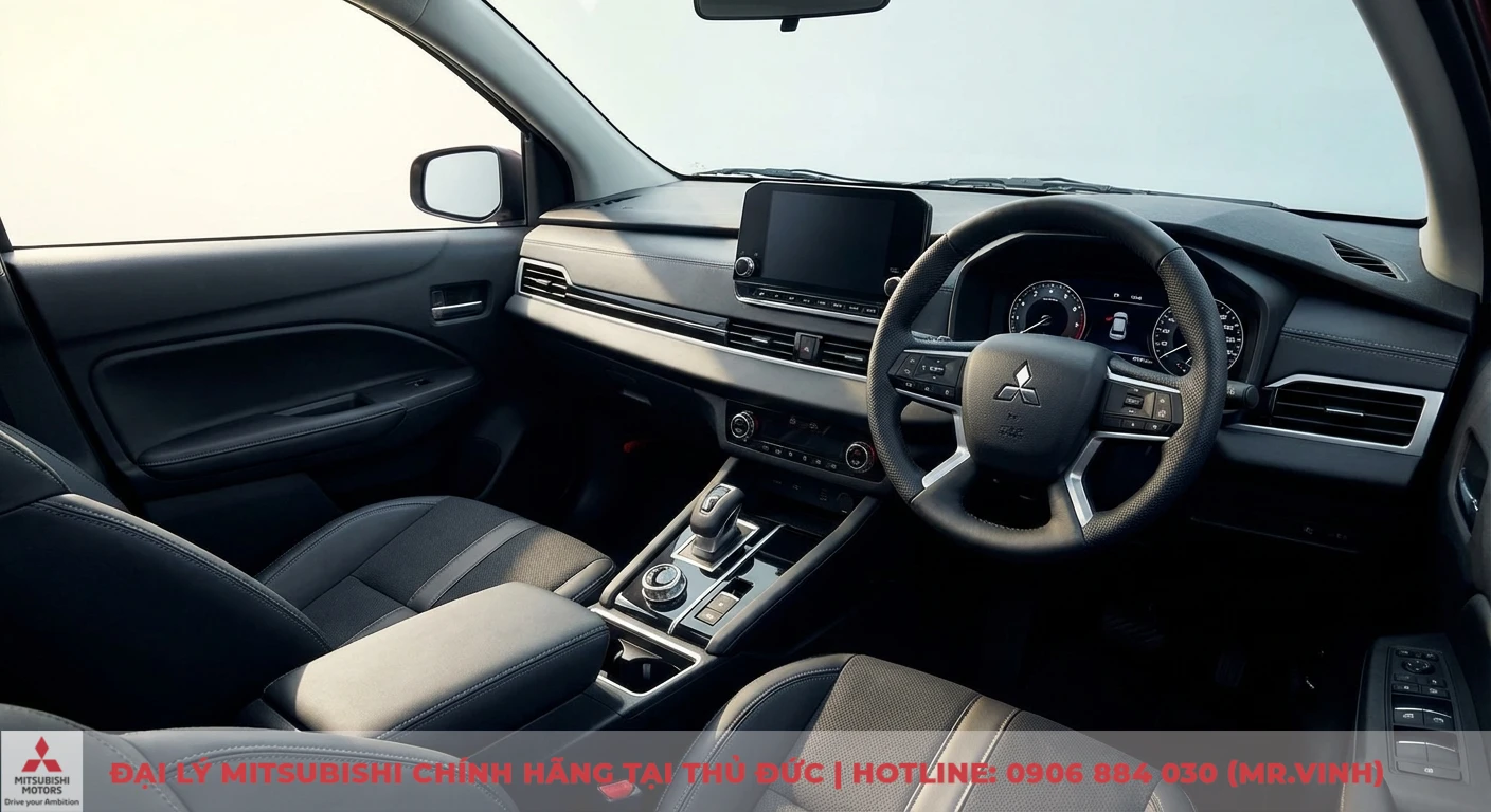 Đánh giá Mitsubishi Attrage 2026: Phân tích sâu ưu nhược điểm 3 Nội thất Attrage 2026 hiện đại với màn hình cảm ứng trung tâm, vô lăng thể thao và ghế bọc da cao cấp tiện nghi