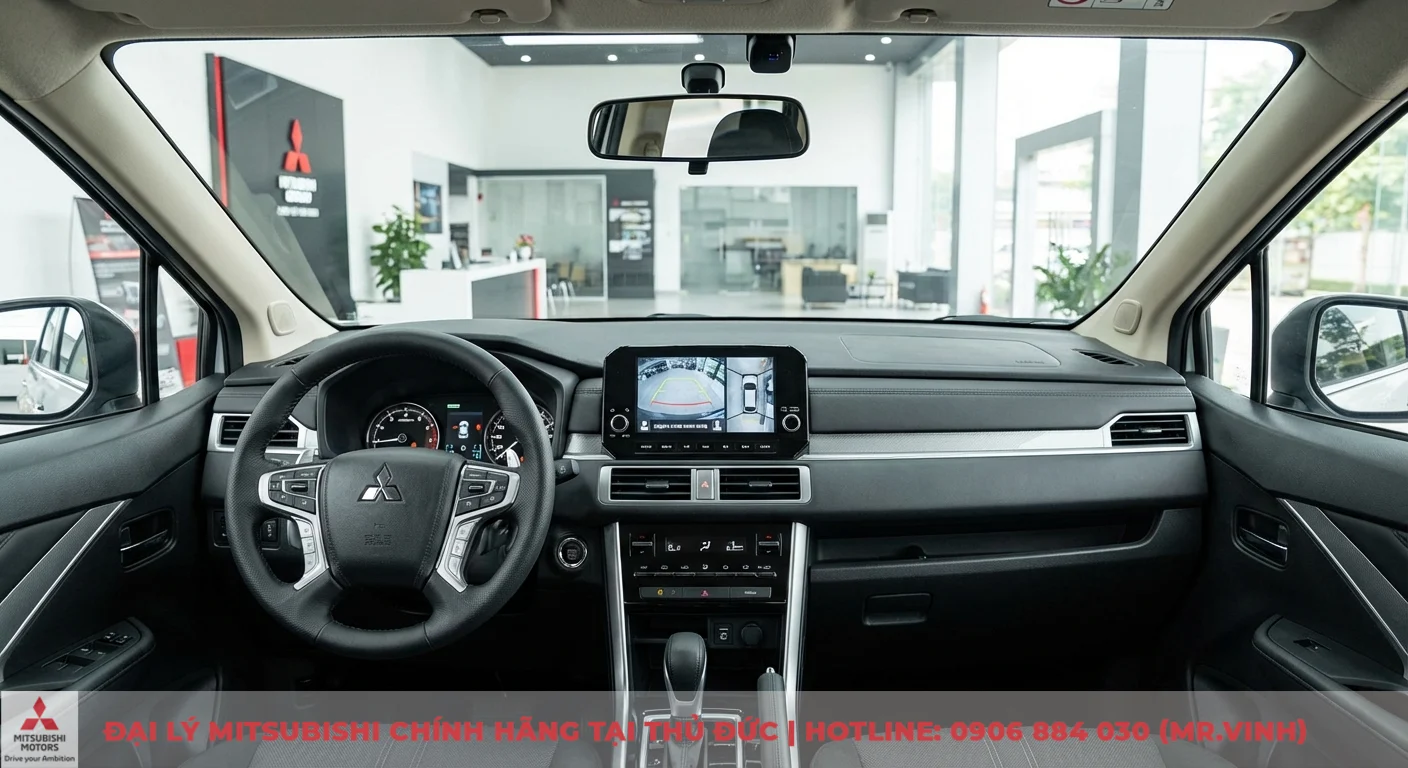 Đánh giá Xpander Cross 2026 – Ưu nhược điểm và những cải tiến mới 3 Nội thất Xpander Cross 2026 hiển thị camera 360 độ trên màn hình trung tâm, một tính năng an toàn quan trọng