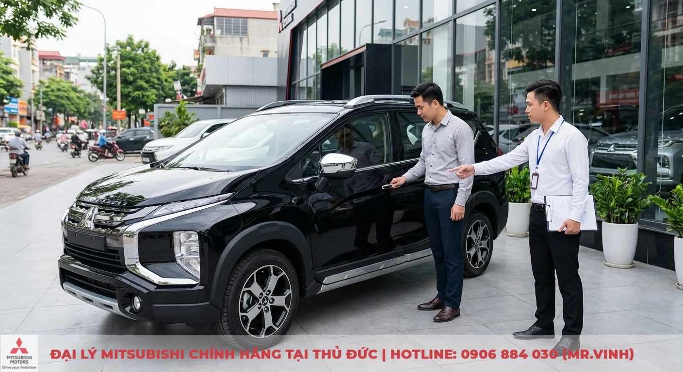 Đặt cọc Mitsubishi Xpander Cross 2026 tại Saigon 3S – Ưu đãi & thủ tục 2 Khách hàng kiểm tra và nhận xe Mitsubishi Xpander Cross 2026 mới tại Saigon 3S sau quy trình đặt cọc
