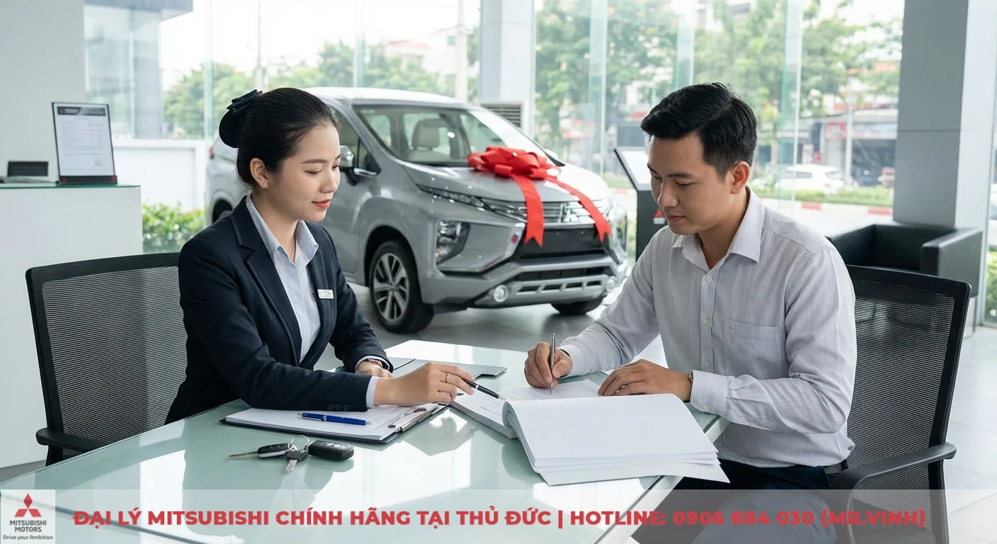 Đặt cọc Mitsubishi Xpander Cross 2026 tại Saigon 3S – Ưu đãi & thủ tục 3 Thủ tục mua xe Cross: Khách hàng và nhân viên đại lý hoàn tất ký hợp đồng, hồ sơ chuẩn bị đăng ký xe tại TP.HCM