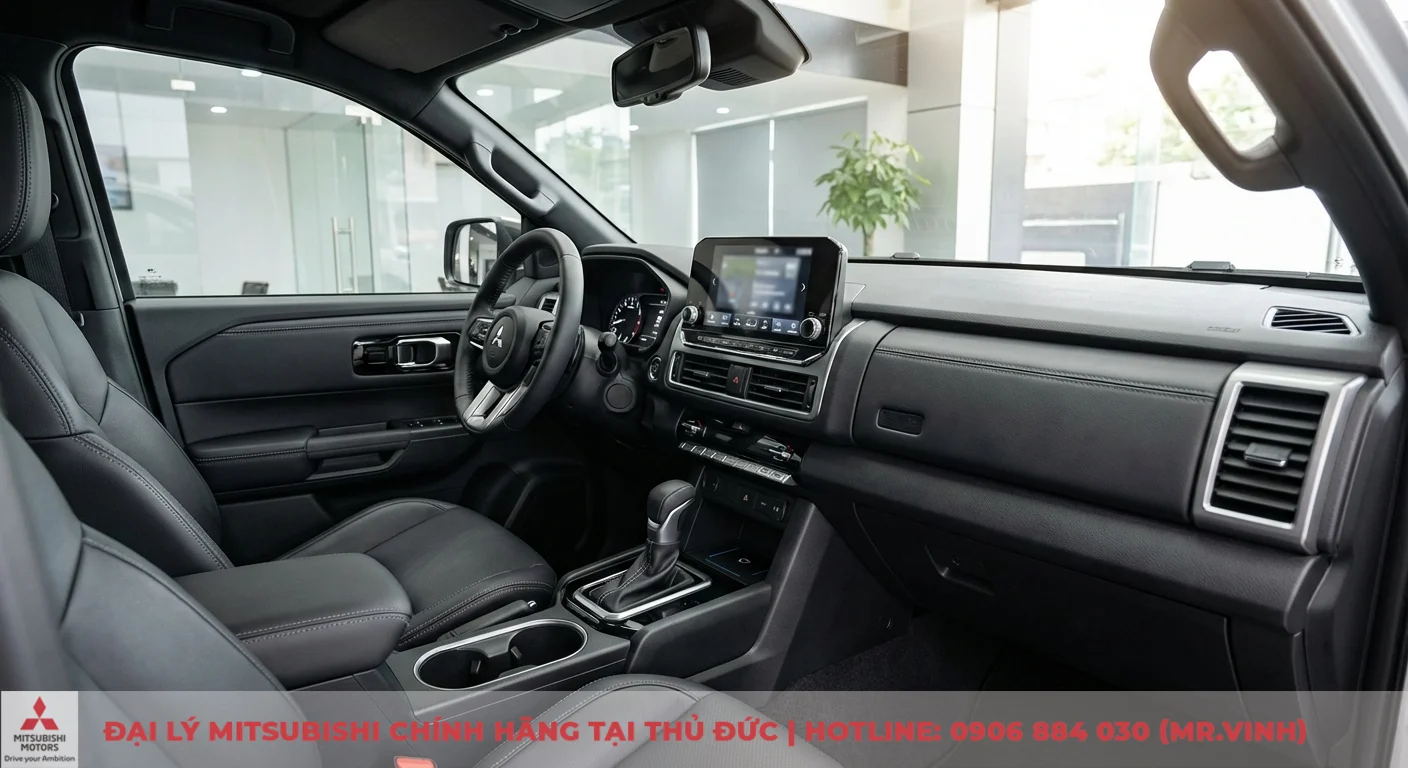 Mitsubishi Triton 2026: Giải đáp FAQ về giá, thông số và ngày ra mắt 1 Nội thất xe Mitsubishi Triton hiện đại với ghế da đen, bảng điều khiển trung tâm, đồng hồ kỹ thuật số và màn hình thông tin giải trí lớn