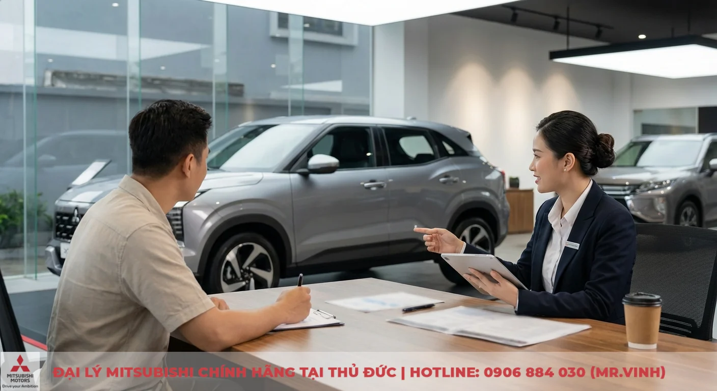 Giá Mitsubishi Xforce 2026: Cập nhật thông số và bảng giá dự kiến 4 Nhân viên Mitsubishi tư vấn chi phí trả góp và giá lăn bánh Xforce 2026 cho khách hàng tại TP.HCM