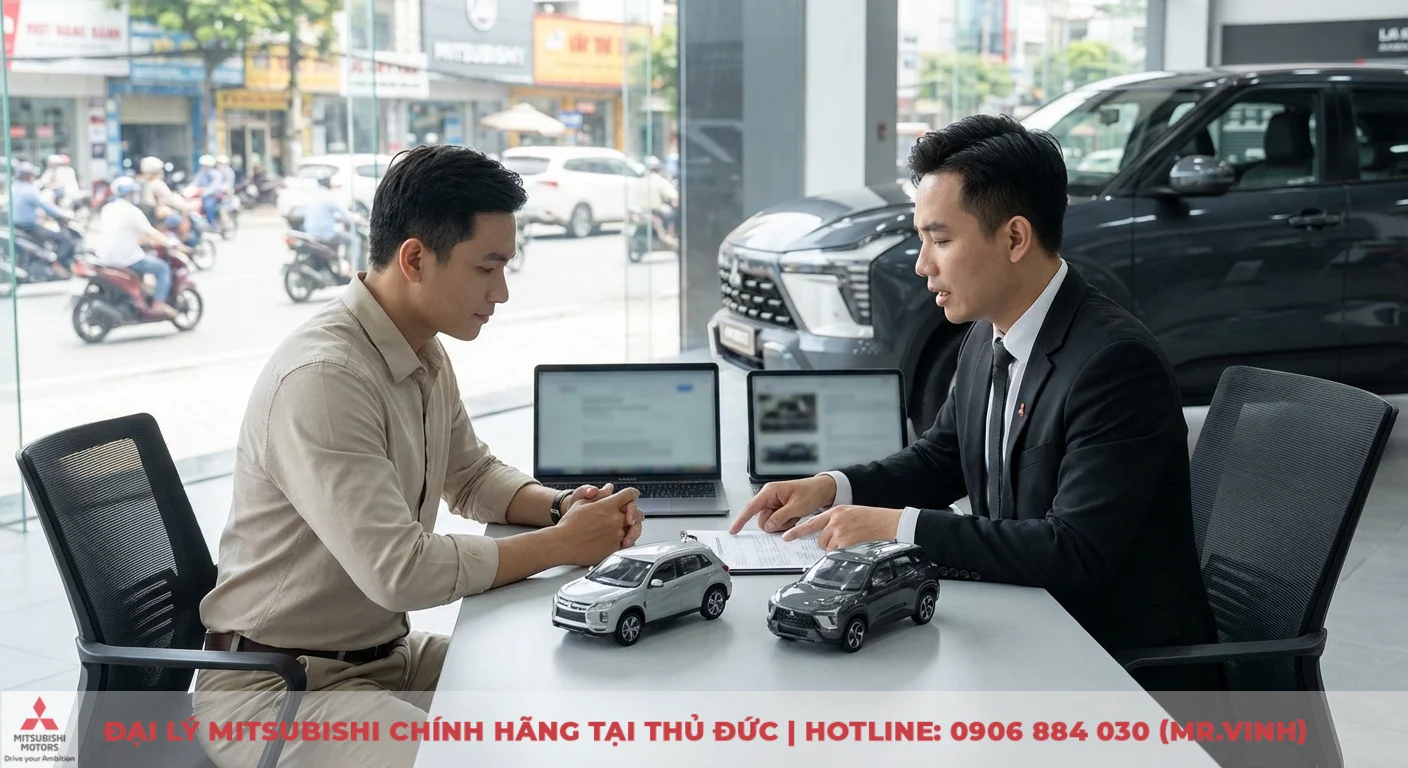 Giá Mitsubishi Xforce 2026: Cập nhật thông số và bảng giá dự kiến 5 Khách hàng được tư vấn so sánh Mitsubishi Xforce 2026 với phiên bản hiện tại qua hai mẫu xe mô hình
