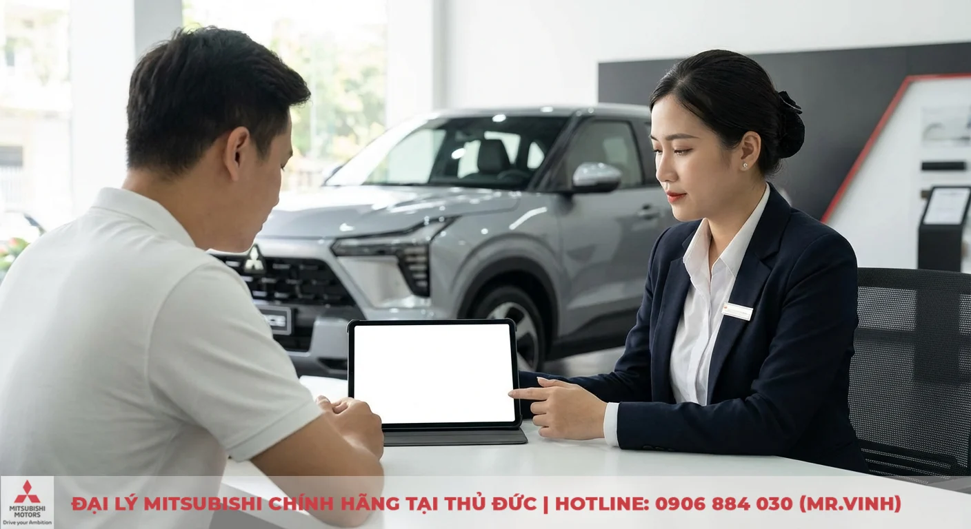 Giá Mitsubishi Xforce 2026: Cập nhật thông số và bảng giá dự kiến 6 Tư vấn viên giới thiệu thông tin Mitsubishi Xforce cho khách hàng cân nhắc mua phiên bản hiện tại hoặc 2026