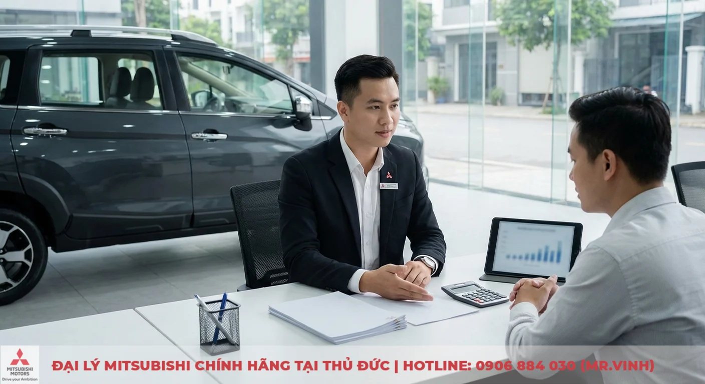 Giá Mitsubishi Xpander Cross 2026: Dự kiến, lăn bánh & cập nhật mới nhất 3 Tư vấn viên Mitsubishi Saigon 3S hướng dẫn khách hàng về chính sách và thủ tục trả góp Xpander Cross mới nhất