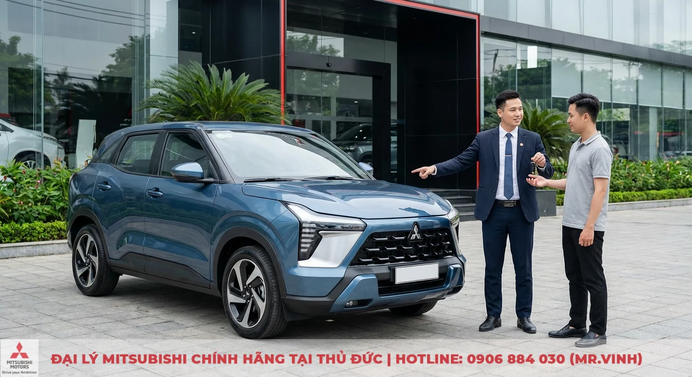 Mitsubishi Xforce 2026: Hình ảnh, video & nội thất mới nhất 3 Trải nghiệm thực tế Mitsubishi Xforce 2026 màu xanh, nhân viên đại lý bàn giao xe cho khách hàng