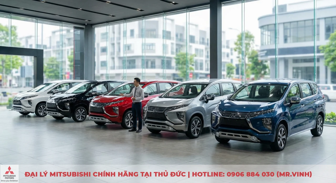 Màu xe Xpander 2026: Bảng màu dự kiến và tư vấn chọn màu hợp mệnh 1 Bảng màu xe Xpander 2026 dự kiến trưng bày các sắc thái trắng, đen, đỏ, bạc và xanh đậm trong showroom