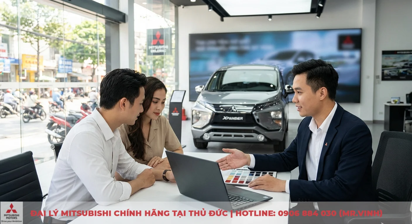 Màu xe Xpander Cross 2026: Dự đoán xu hướng & lựa chọn hot nhất 3 Khách hàng xem thông tin màu xe Xpander Cross 2026 và trao đổi với tư vấn viên Mitsubishi tại Thủ Đức TP.HCM
