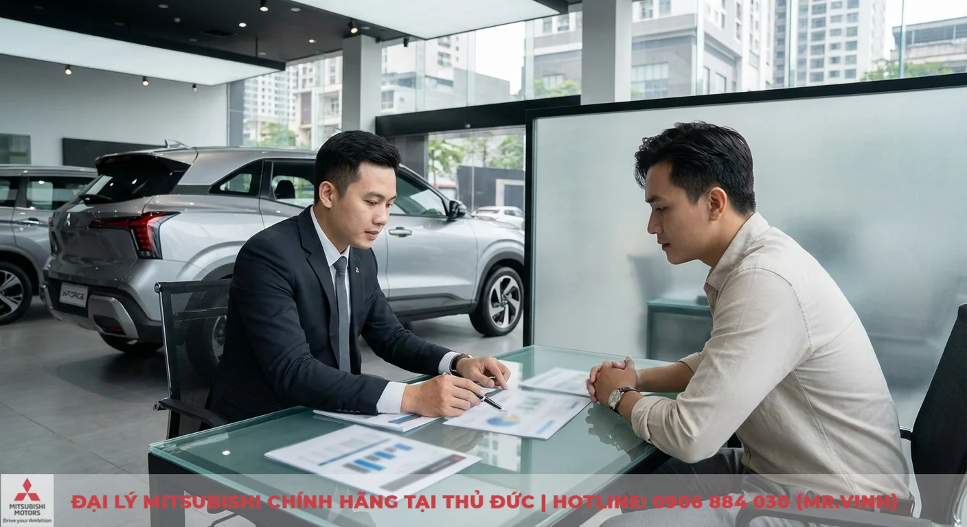 Mitsubishi Xforce 2026 trả góp: Lãi suất, bảng tính, hồ sơ vay 4 Nhân viên tư vấn hỗ trợ khách hàng lựa chọn ngân hàng và gói lãi suất vay mua xe Xforce 2026 ưu đãi