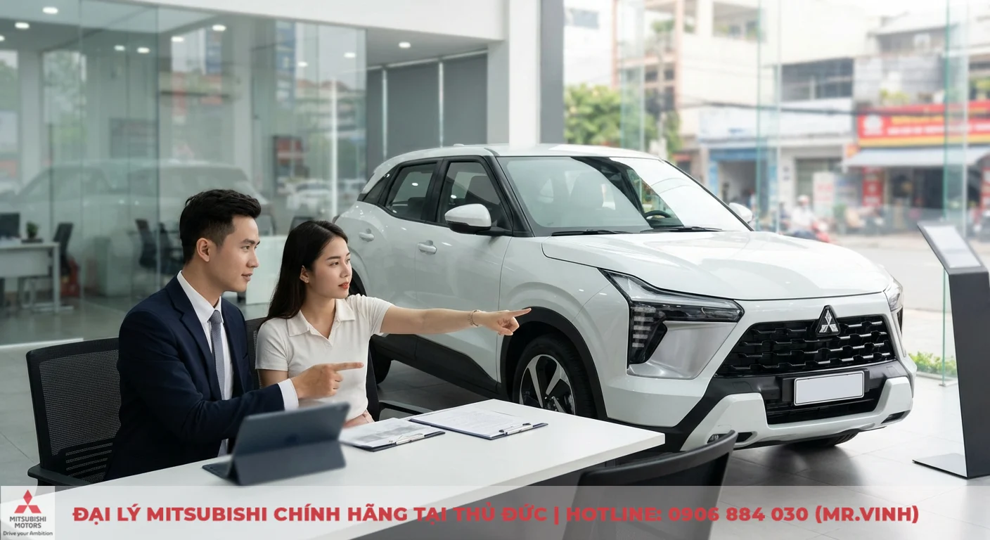 Mitsubishi Xforce 2026 trả góp: Lãi suất, bảng tính, hồ sơ vay 5 Khách hàng được nhân viên Mitsubishi Sài Gòn 3S tư vấn mua trả góp Mitsubishi Xforce 2026 tại đại lý