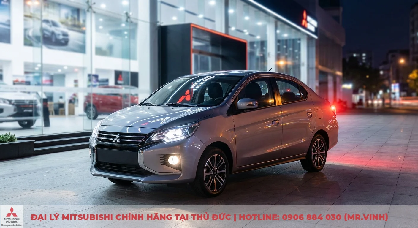 Ngoại thất Attrage 2026: Cập nhật thiết kế, hình ảnh mới nhất 2 Mitsubishi Attrage với hệ thống đèn LED chiếu sáng toàn diện, nổi bật tính năng ngoại thất hiện đại