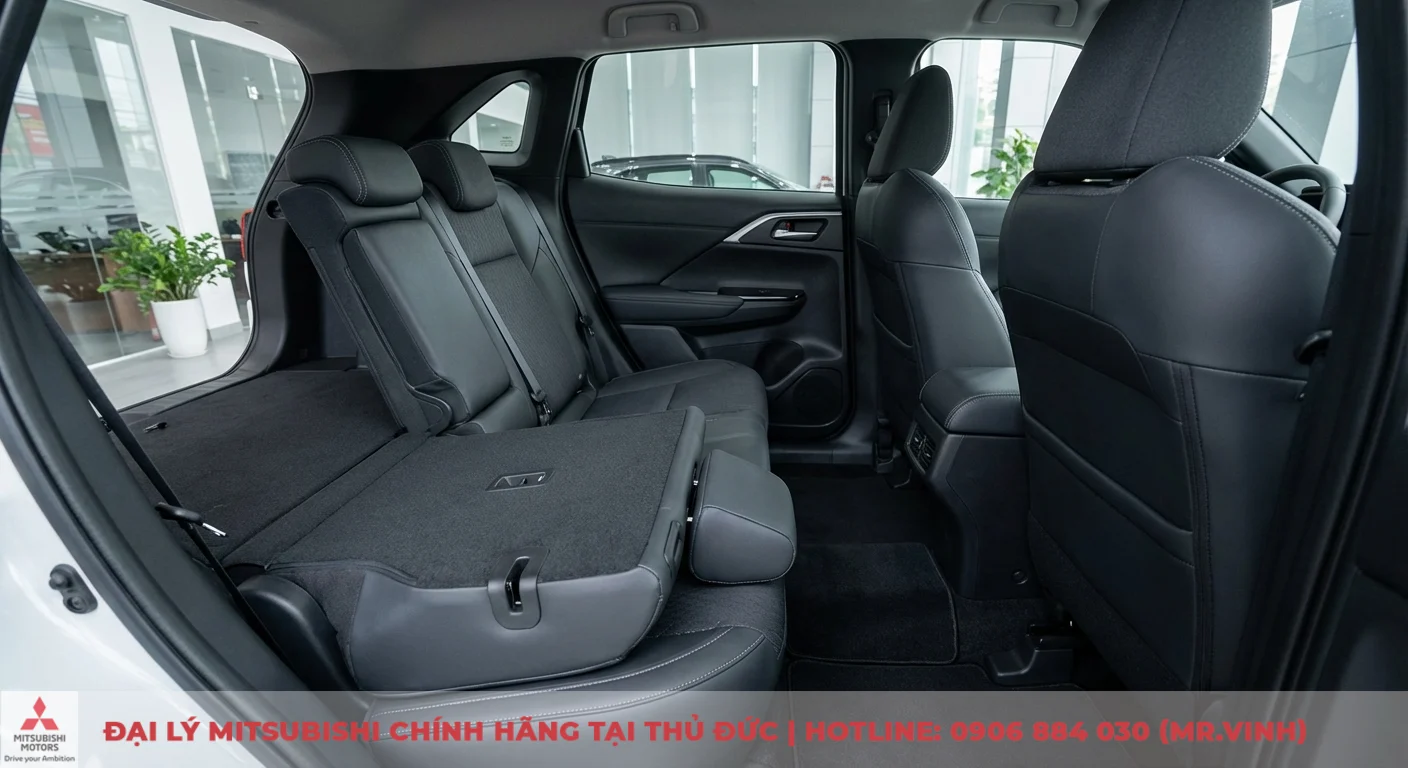 Nội thất Mitsubishi Xforce 2026: Đánh giá chi tiết khoang lái và tiện nghi 2 Hệ thống ghế ngồi sau cao cấp của Xforce gập phẳng 60:40, tạo không gian chở đồ rộng rãi và linh hoạt