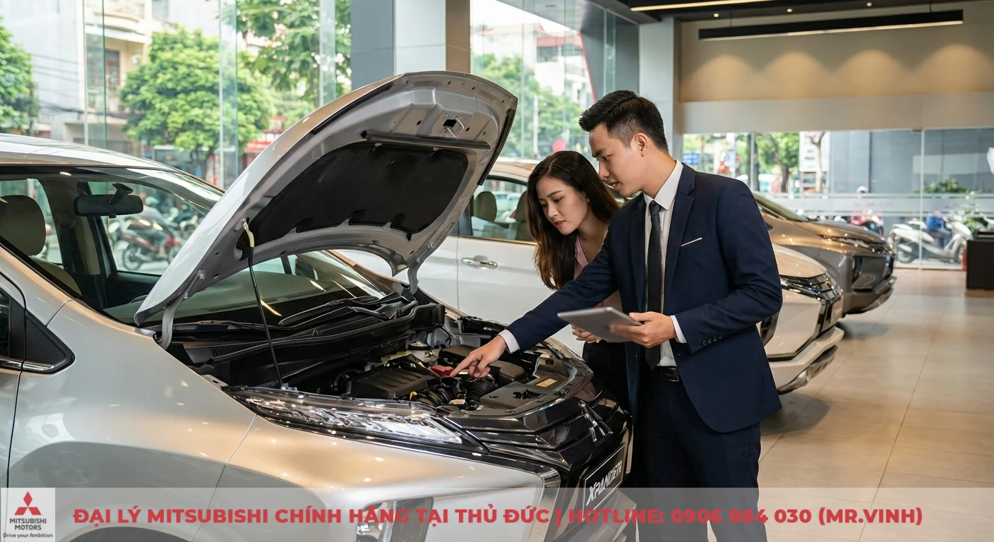 Phiên bản Xpander 2026: Khám phá bản, trang bị & dự đoán giá 2 Nhân viên chỉ rõ động cơ Xpander, giải thích các nâng cấp trang bị và công nghệ dự kiến trên phiên bản 2026
