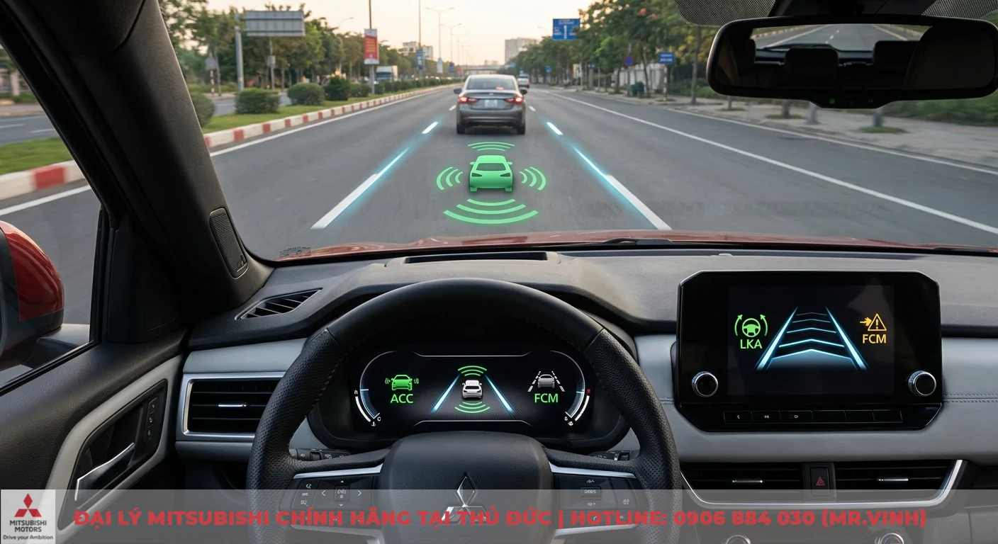 So sánh phiên bản Xforce 2026: Khác biệt trang bị, an toàn và tiện nghi 3 Hệ thống an toàn chủ động ADAS trên Xforce 2026 hiển thị tính năng ga tự động thích ứng ACC, hỗ trợ giữ làn LKA và cảnh báo va chạm FCM
