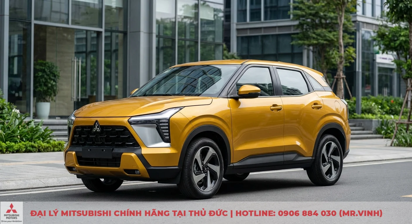 Cập nhật thông số Mitsubishi XFORCE 2026 dự kiến chi tiết 2 Mitsubishi XFORCE 2026 màu vàng nổi bật với thiết kế thể thao, kích thước tổng thể cân đối, gọn gàng phù hợp đô thị