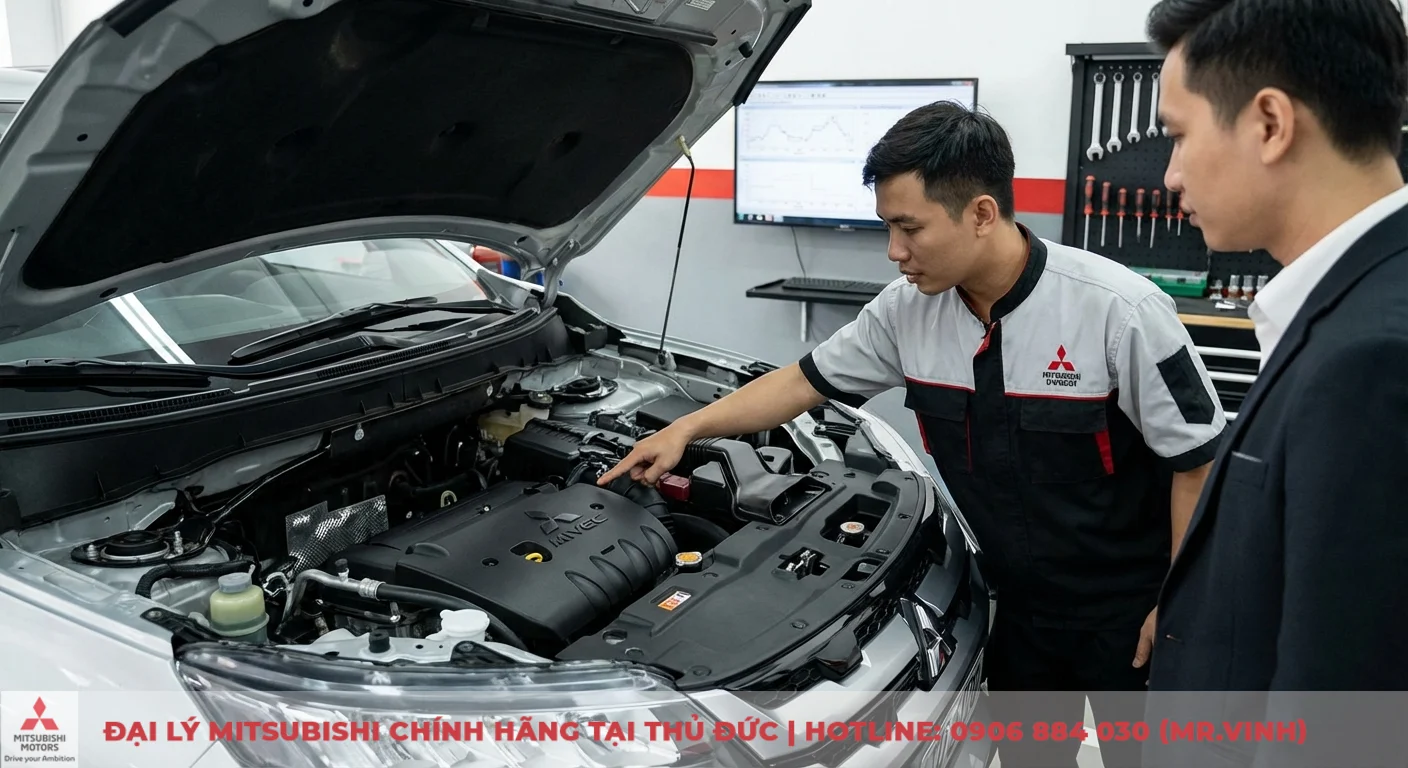 Cập nhật thông số Mitsubishi XFORCE 2026 dự kiến chi tiết 3 Động cơ MIVEC của Mitsubishi XFORCE được kỹ thuật viên chuyên nghiệp kiểm tra, đảm bảo hiệu suất vận hành tối ưu