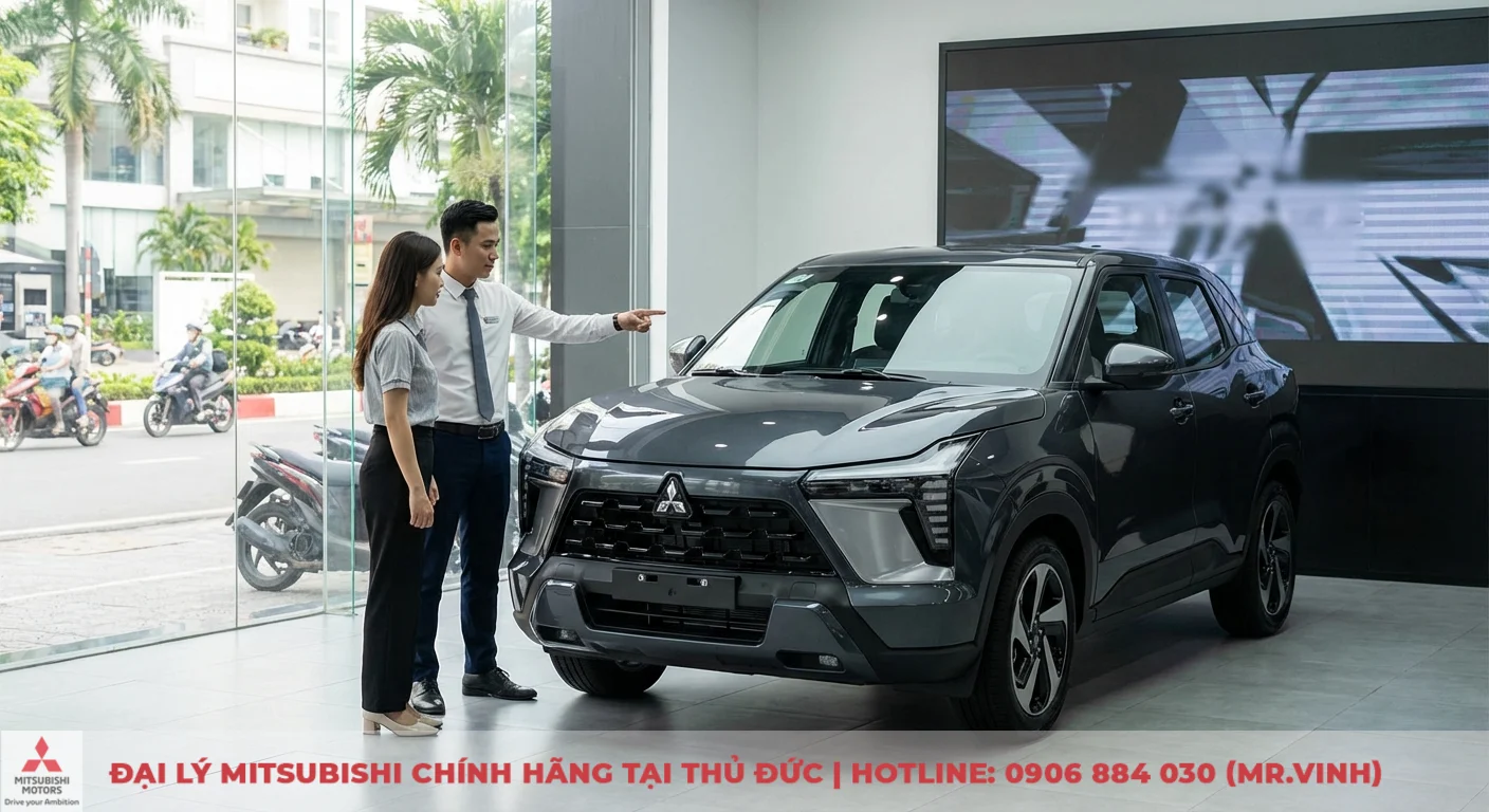 Cập nhật thông số Mitsubishi XFORCE 2026 dự kiến chi tiết 6 Nhân viên Mitsubishi Saigon 3S tư vấn về mẫu SUV đô thị Mitsubishi XFORCE 2026 cho khách hàng tại showroom