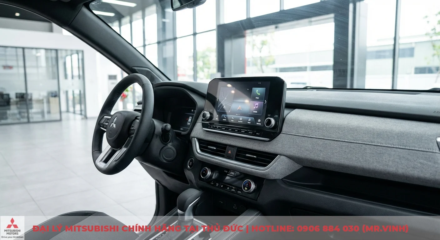 Tiện nghi Xforce 2026: Khám phá những nâng cấp đáng giá từ Mitsubishi 1 Màn hình giải trí cảm ứng lớn và hệ thống thông tin đa phương tiện Mitsubishi Xforce 2026 với giao diện trực quan trong khoang lái