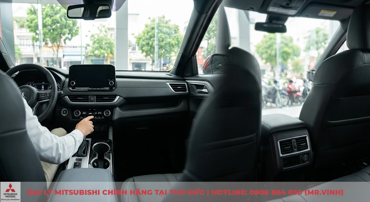 Tiện nghi Xforce 2026: Khám phá những nâng cấp đáng giá từ Mitsubishi 2 Nội thất thông minh Xforce tiện nghi với hệ thống điều hòa tự động hai vùng độc lập và cửa gió hàng ghế sau