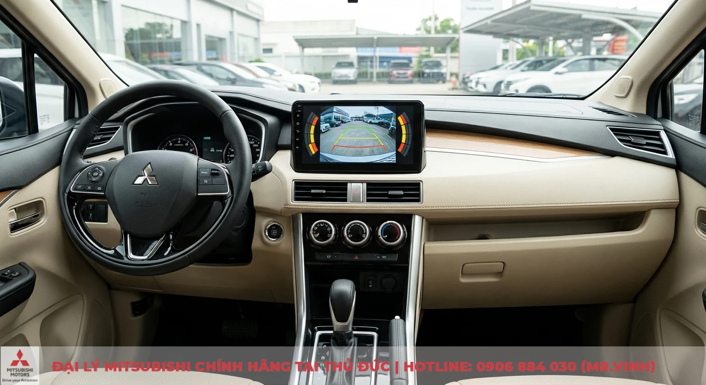 Tiện nghi Xpander 2026: Dự đoán màn hình, Apple CarPlay nâng cấp. 7 Tính năng hỗ trợ lái với màn hình camera lùi hiển thị rõ nét vạch hướng dẫn và cảnh báo cảm biến thế hệ mới