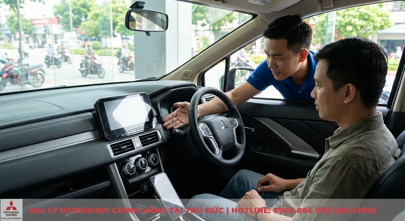 Tiện nghi Xpander Cross 2026: Cập nhật chi tiết & so sánh mới nhất 5 Khách hàng trải nghiệm thực tế các tiện nghi xe Mitsubishi tại đại lý Saigon 3S, được tư vấn viên hướng dẫn chi tiết