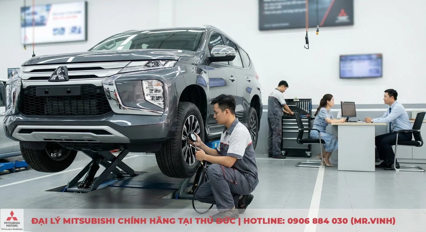 Vận hành Mitsubishi Attrage 2026: Đánh giá cảm giác lái, độ êm ái 5 Kỹ thuật viên kiểm tra áp suất lốp xe Mitsubishi định kỳ giúp tối ưu vận hành và trải nghiệm lái tại TP.HCM