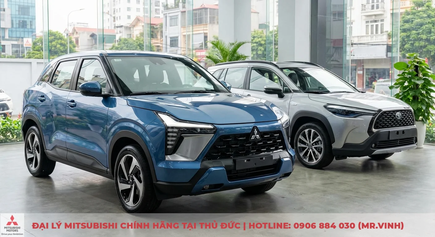 So sánh Xforce 2026 và Corolla Cross: Giá lăn bánh, trang bị, an toàn 2 So sánh ngoại thất Mitsubishi Xforce năng động, góc cạnh và Toyota Corolla Cross thanh lịch, hiện đại với lưới tản nhiệt lớn