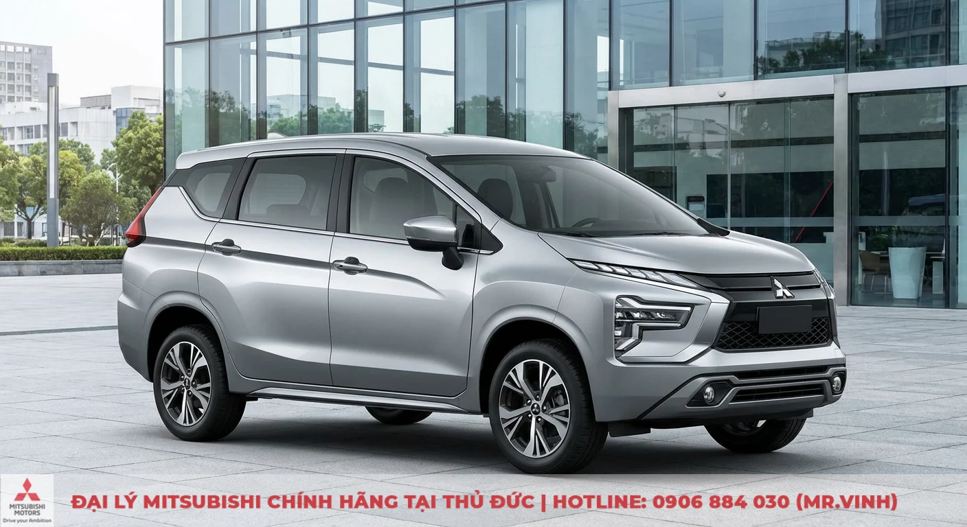 Xpander 2026 có gì mới - cập nhật điểm nổi bật và nâng cấp 1 Mitsubishi Xpander 2026 thế hệ mới màu bạc, với thiết kế ngoại thất Dynamic Shield lột xác, đèn LED sắc sảo và bộ mâm hợp kim lớn