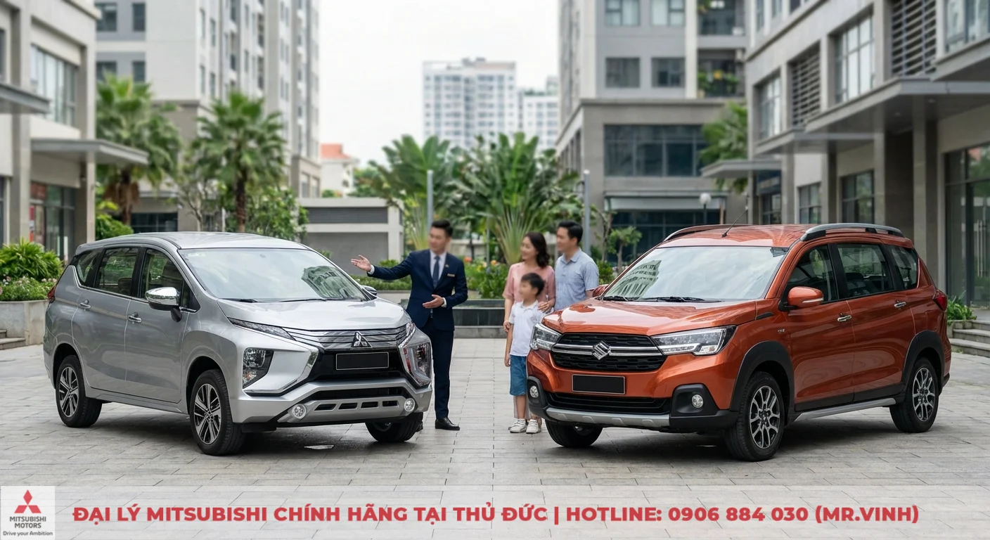 So sánh Xpander 2026 và XL7: Chọn xe nào cho gia đình? 1 Mitsubishi Xpander bạc và Suzuki XL7 cam nổi bật trên thị trường MPV 7 chỗ, được giới thiệu cho gia đình Việt