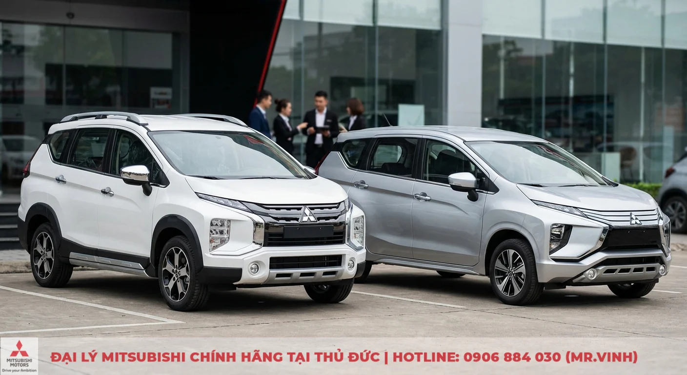 Xpander Cross 2026 có gì mới - Điểm nổi bật và nâng cấp 3 Xpander Cross 2026 trắng và Xpander bạc cạnh nhau, thể hiện rõ khác biệt thiết kế và phong cách SUV cá tính