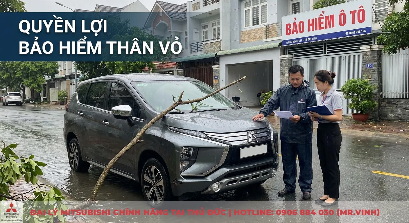 Bảo hiểm thân vỏ xe ô tô là gì: quyền lợi, loại trừ và bồi thường 2 Bảo hiểm thân vỏ xe ô tô chi trả thiệt hại do thiên tai như cây đổ sau mưa bão, đang được kiểm tra tại hiện trường