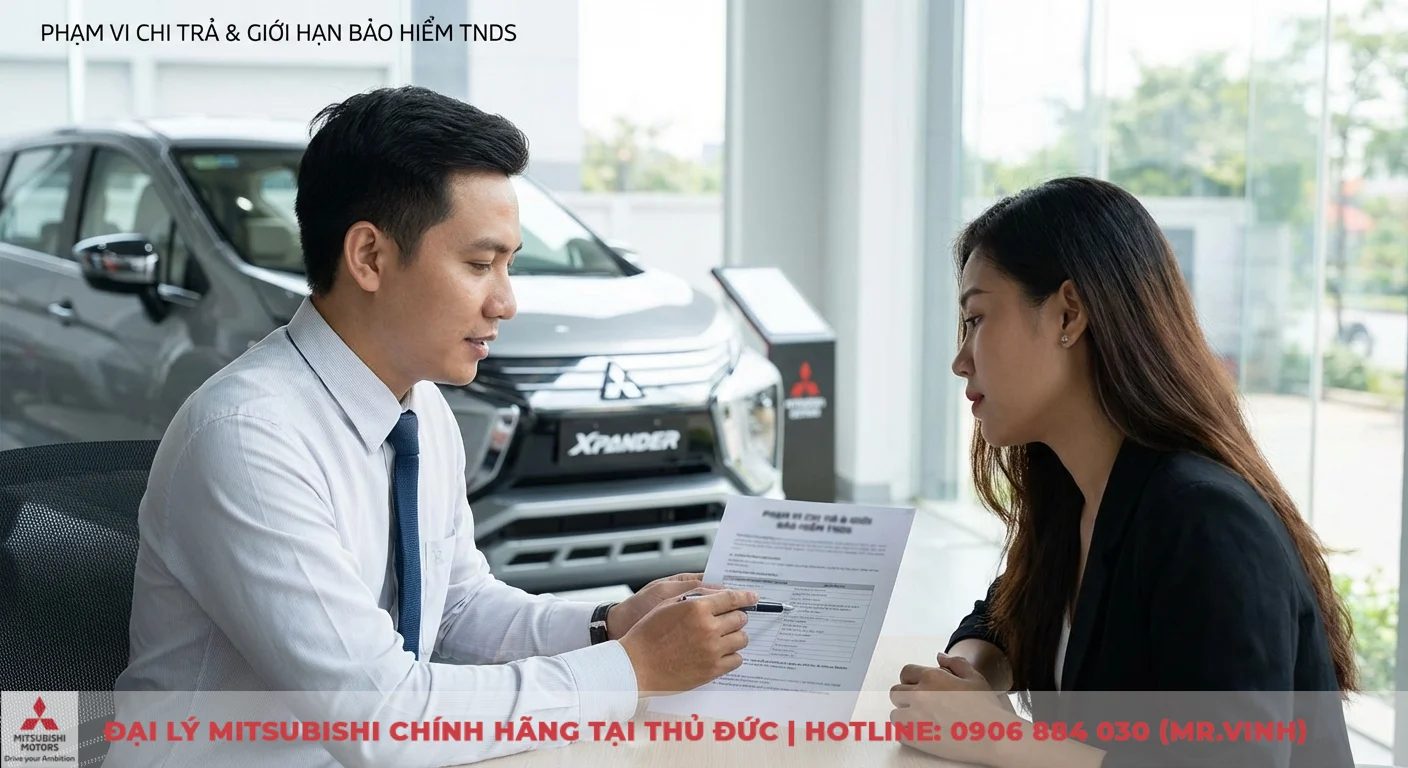 Bảo hiểm trách nhiệm dân sự ô tô: Quy định mới nhất, bồi thường TNDS 2 Phạm vi chi trả và giới hạn bồi thường bảo hiểm TNDS được giải thích rõ trên tài liệu tại showroom ô tô