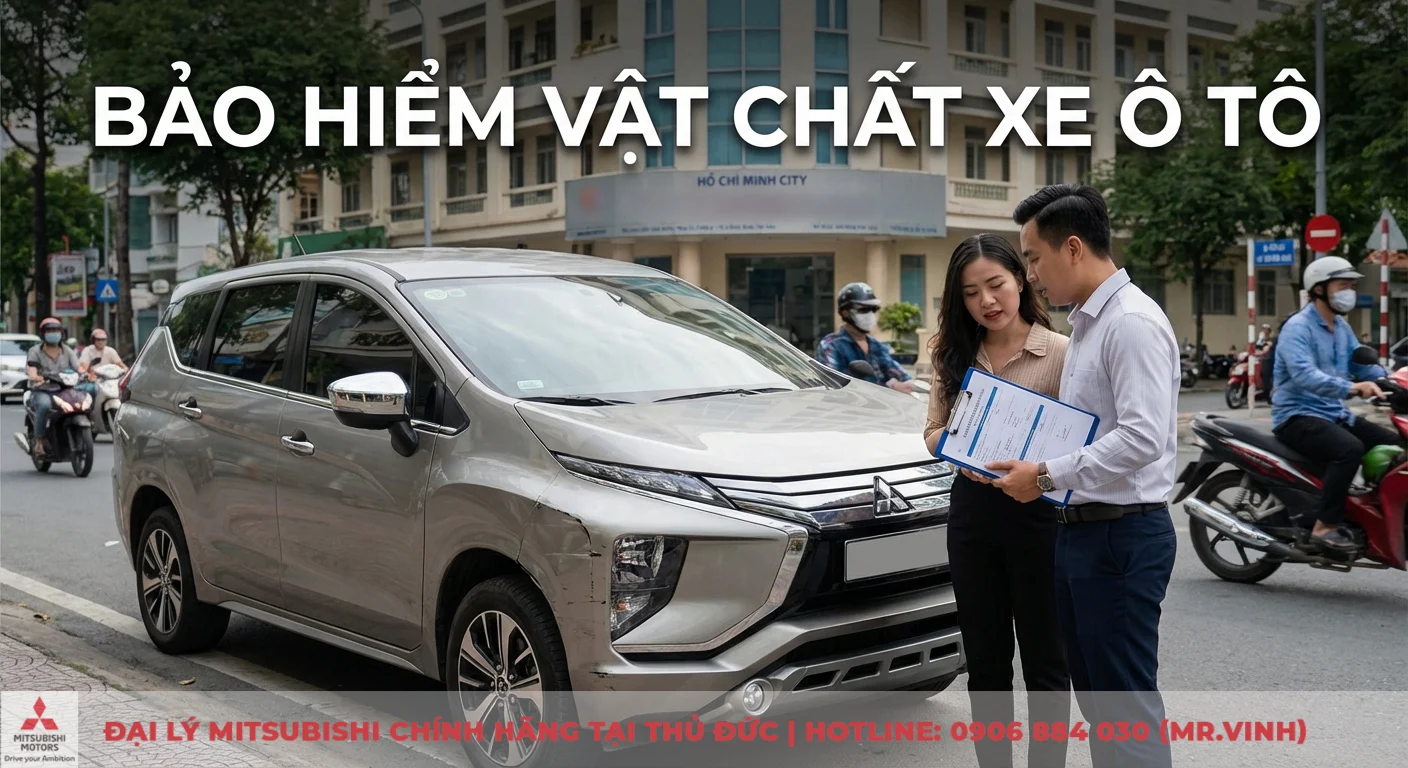 Bảo hiểm xe ô tô: Phân loại, mức phí & kinh nghiệm chọn mua 1 Bảo hiểm vật chất xe ô tô: Khách hàng và tư vấn viên đang thảo luận thủ tục bồi thường cho xe bị hư hỏng sau va chạm