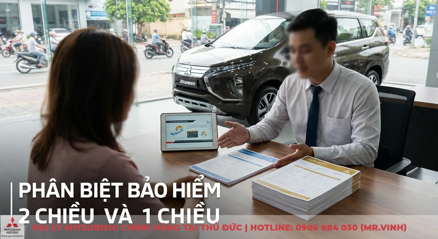 Bảo hiểm xe ô tô 2 chiều là gì? Phân biệt, quyền lợi & có nên mua không 2 Tư vấn phân biệt bảo hiểm xe ô tô 2 chiều và 1 chiều tại showroom, giúp khách hàng lựa chọn gói phù hợp qua thông tin trên tablet và tài liệu