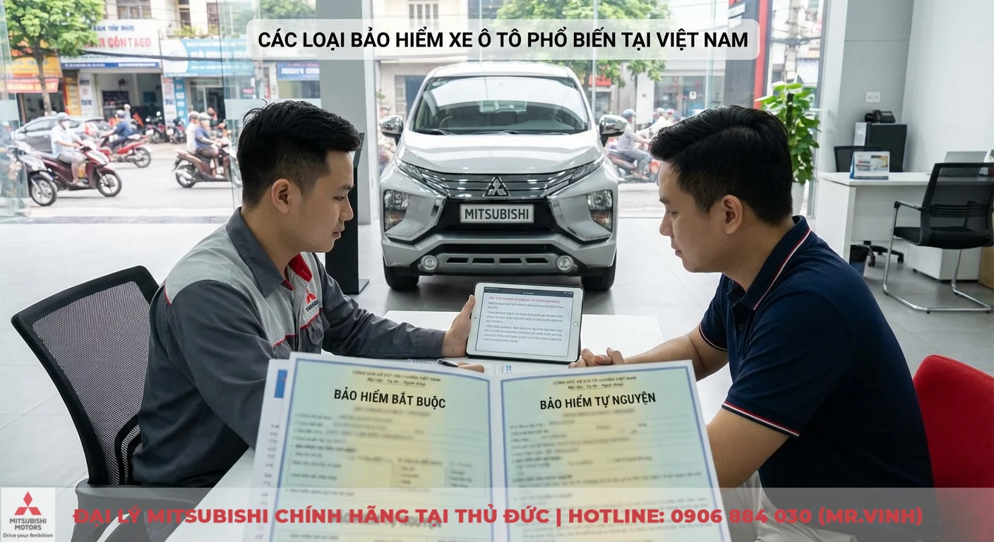 Bảo hiểm xe ô tô gồm những gì: quyền lợi, điều khoản và loại trừ 1 Các loại bảo hiểm xe ô tô bắt buộc và tự nguyện được nhân viên tư vấn trong showroom, hiển thị rõ trên tài liệu