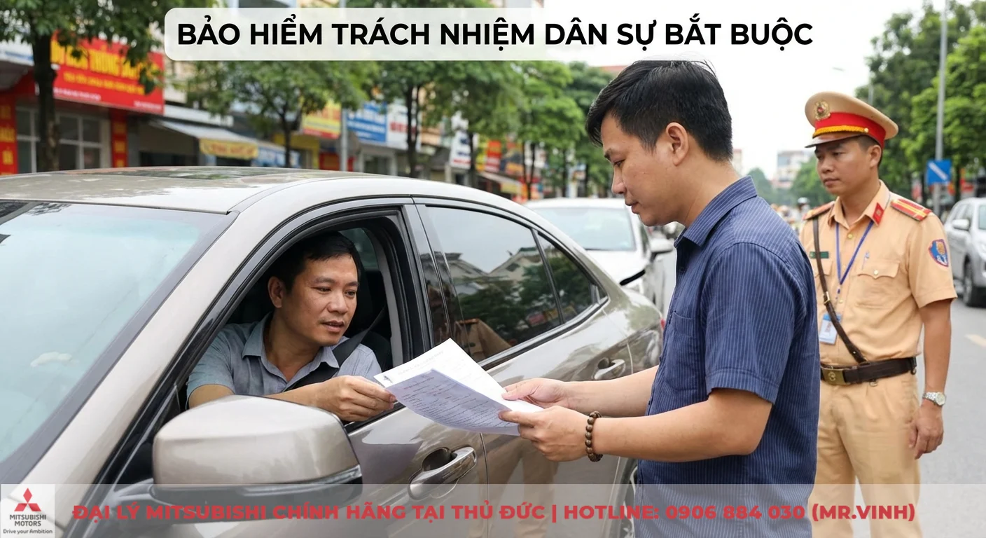 Phí bảo hiểm xe ô tô bắt buộc: Biểu phí, cách tính & mua online 1 Bảo hiểm trách nhiệm dân sự bắt buộc cần thiết cho người lái xe, thể hiện qua việc xuất trình giấy tờ cho cơ quan chức năng hoặc đại diện bảo hiểm.