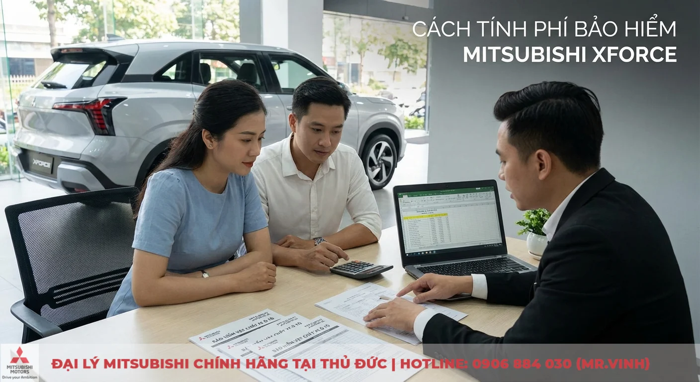 Phí bảo hiểm Mitsubishi Xforce: loại nào, cách tính & so sánh cập nhật 2026 2 Tính phí bảo hiểm Mitsubishi Xforce và yếu tố ảnh hưởng khi khách hàng được tư vấn qua hồ sơ, bảng tính và xe trưng bày